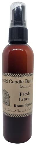 Old Candle Barn fresh linen room spray in brown bottle with black spray top and vintage label
