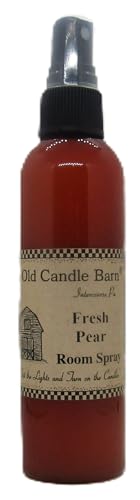 Old Candle Barn fresh pear room spray in amber bottle with black spray nozzle for home fragrance