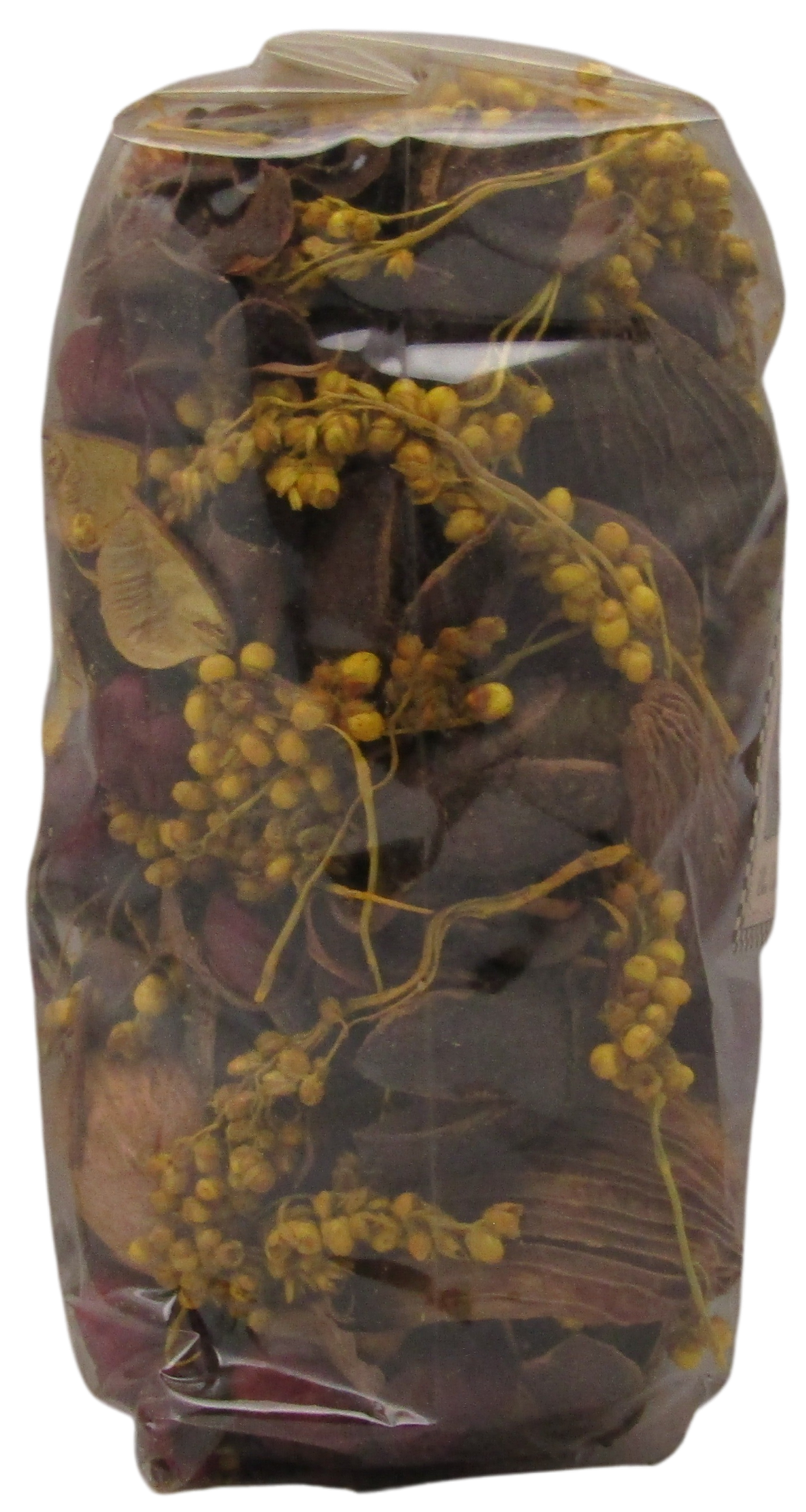 Old Candle Barn lemon scented bowl filler potpourri with dried yellow and brown floral elements in clear plastic packaging