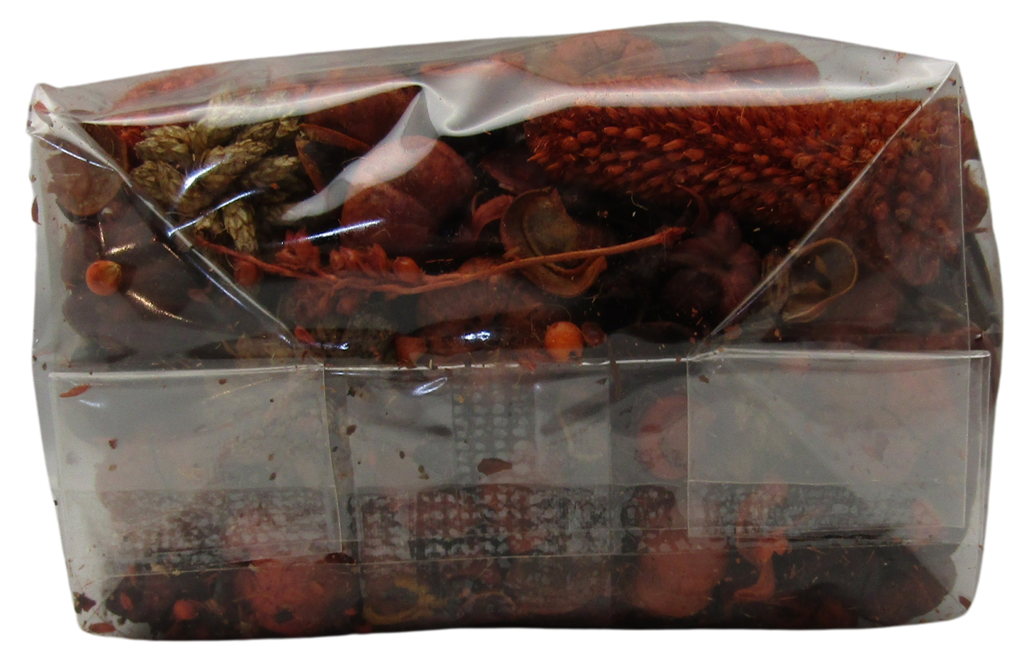 Old Candle Barn pumpkin spice potpourri bag with autumn-themed dried botanicals in clear packaging