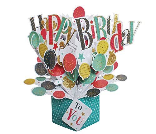 Second Nature Pop Ups colorful pop up birthday card with balloons and Happy Birthday message