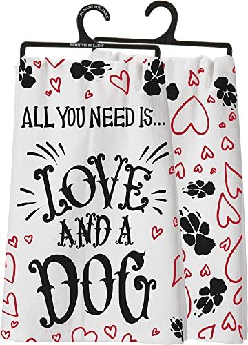 Primitives by Kathy all you need is love and a dog dish towel with heart and paw print design