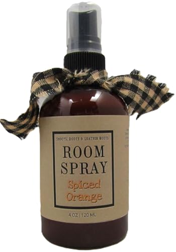 Shoots Roots and Leather Boots spiced orange room spray 4 oz amber bottle with black gingham bow