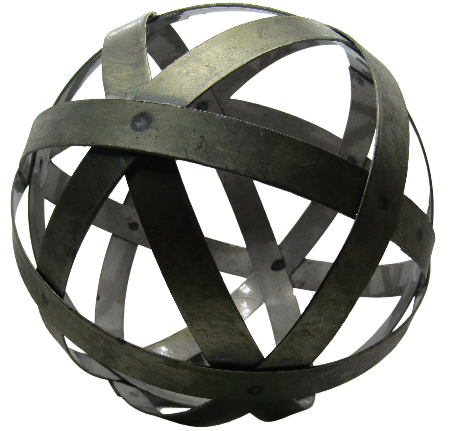 PD Home and Garden farmhouse decorative bowl spheres metal orb with interlaced rustic bands for table decor