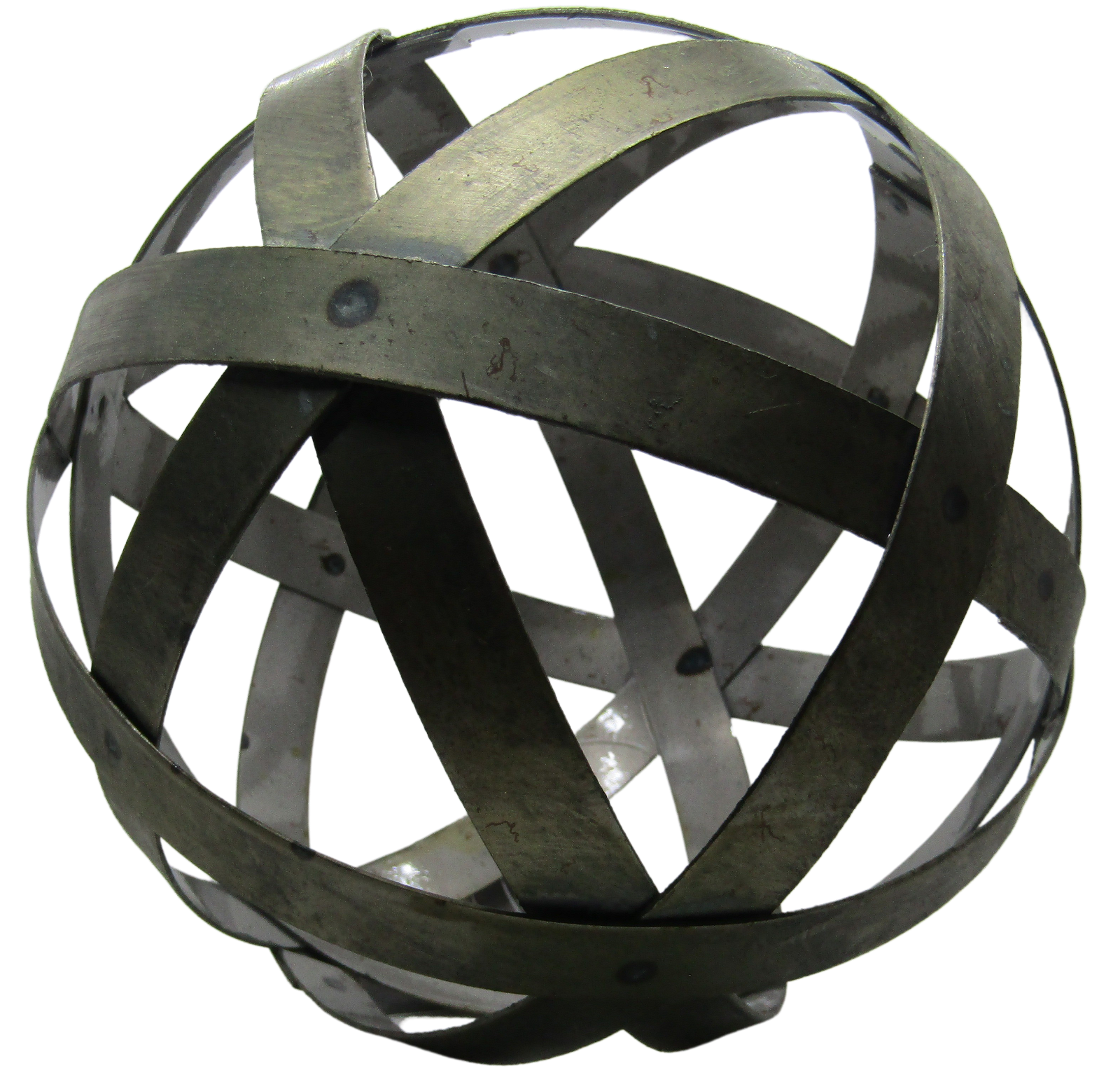 PD Home and Garden farmhouse decorative bowl spheres metal orb with interlaced rustic bands for table decor