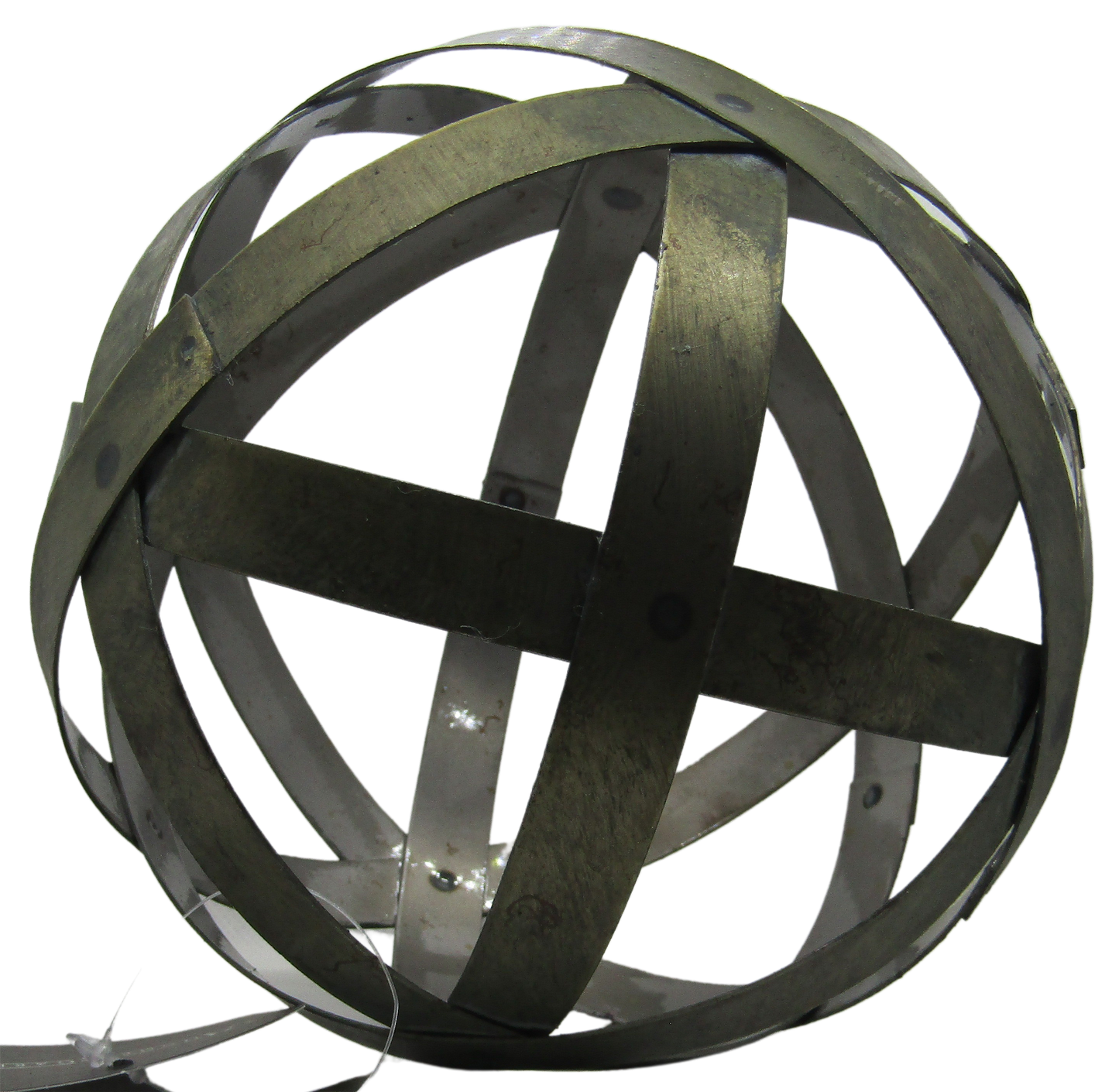 PD Home and Garden farmhouse decorative bowl spheres metal orb with rustic distressed steel bands for tabletop decor