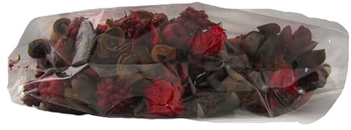 Cinnamon Potpourri mix of dried pine cones red rose petals and botanicals wrapped in clear plastic bag