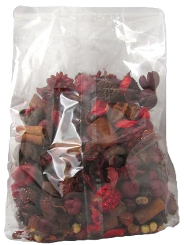 Cinnamon Potpourri in a clear plastic bag with dried red petals cinnamon sticks and natural pods