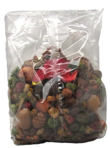 Clear bag of mixed dried botanicals and petals in fall tones rustic autumn potpourri handmade for home decor