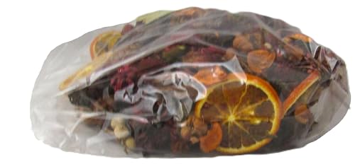 Spiced Orange Potpourri in clear plastic bag with dried orange slices cinnamon sticks and mixed botanicals