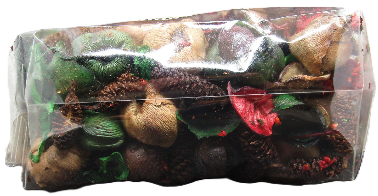 Christmas Memories Potpourri in a clear bag featuring assorted natural elements for festive decor