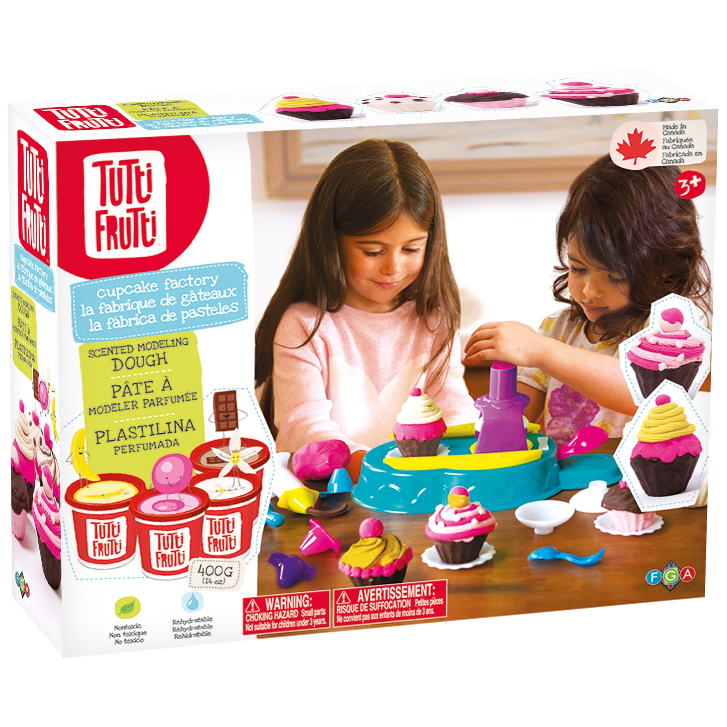Family Games America Tutti Frutti scented modeling dough kit cupcake factory playset with children playing