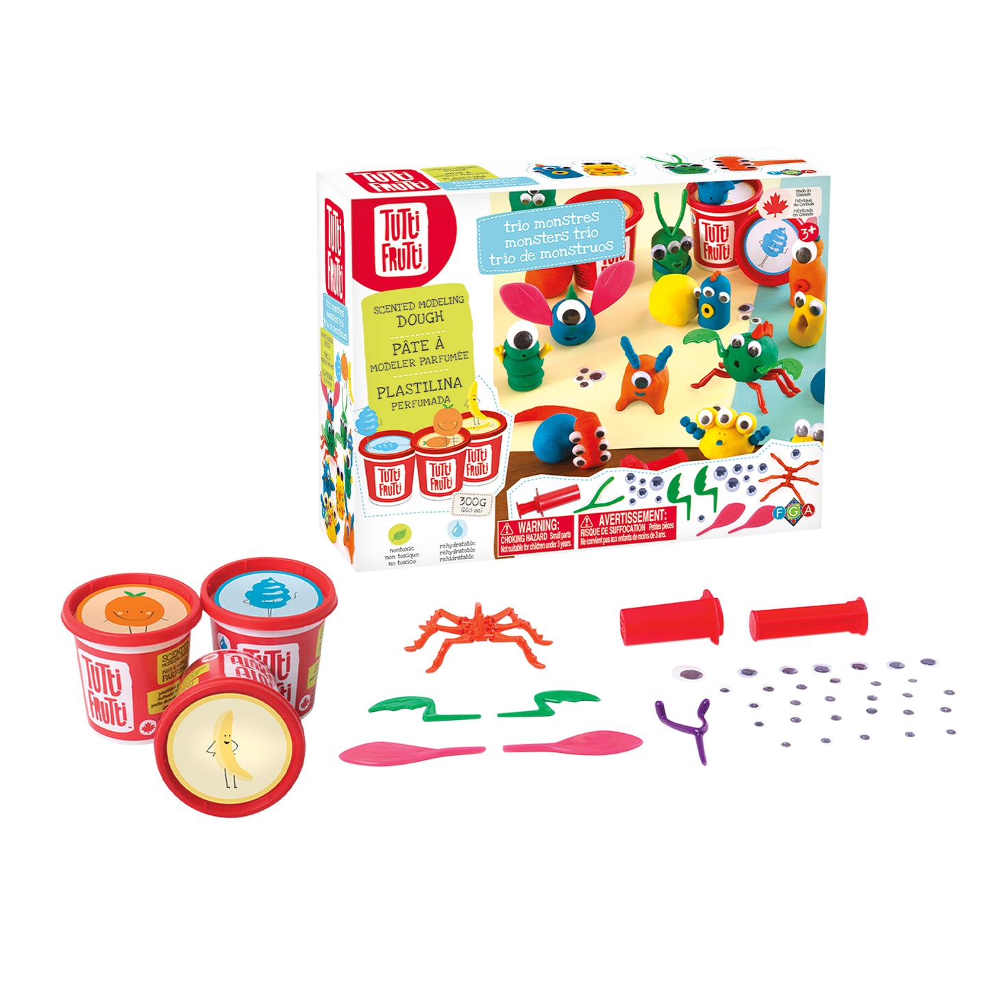 Family Games America Tutti Frutti blendable dough Monster Trio toy set with colorful dough cans and monster crafting tools