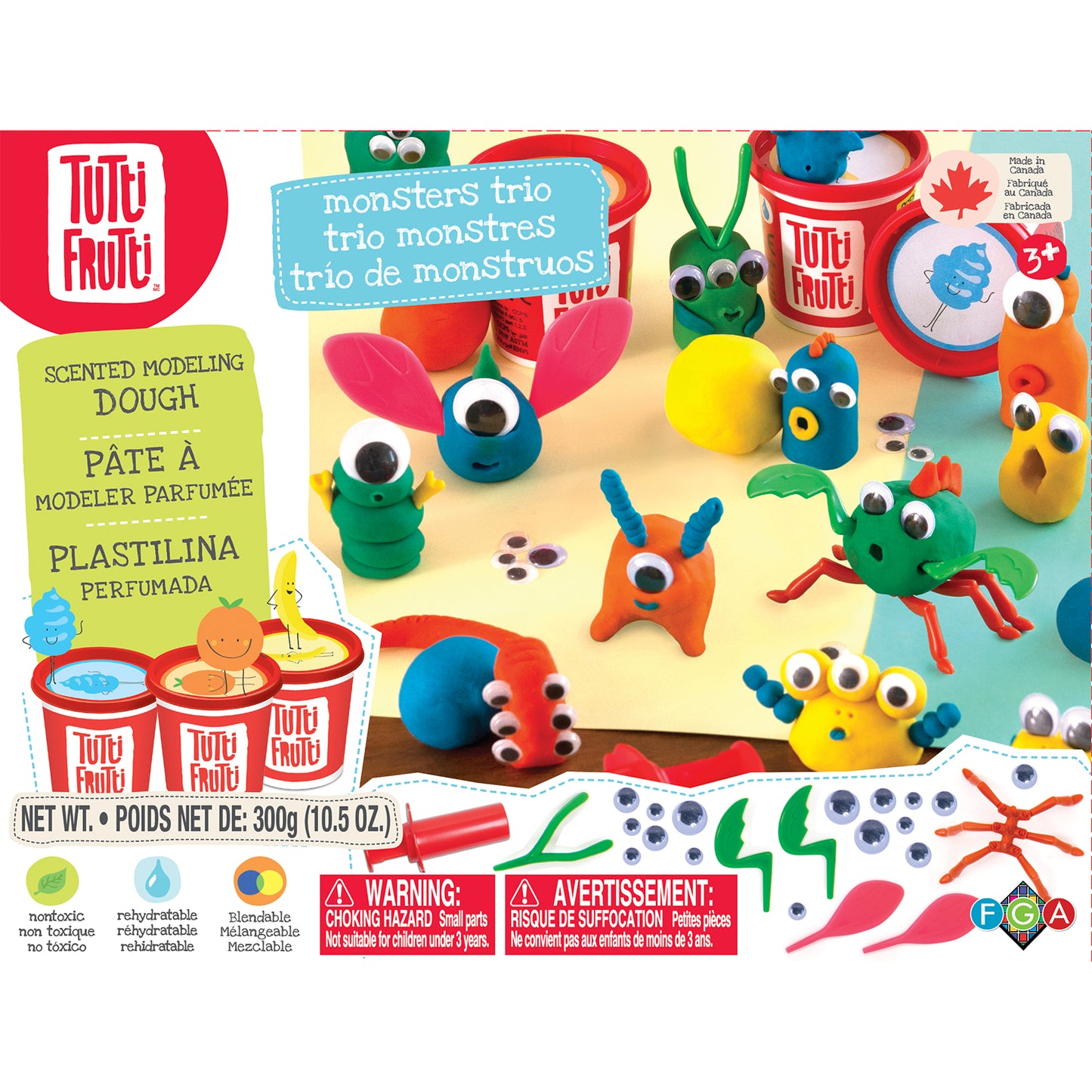Tutti Frutti blendable dough Monster Trio scented modeling dough set by Family Games America with colorful monster figures
