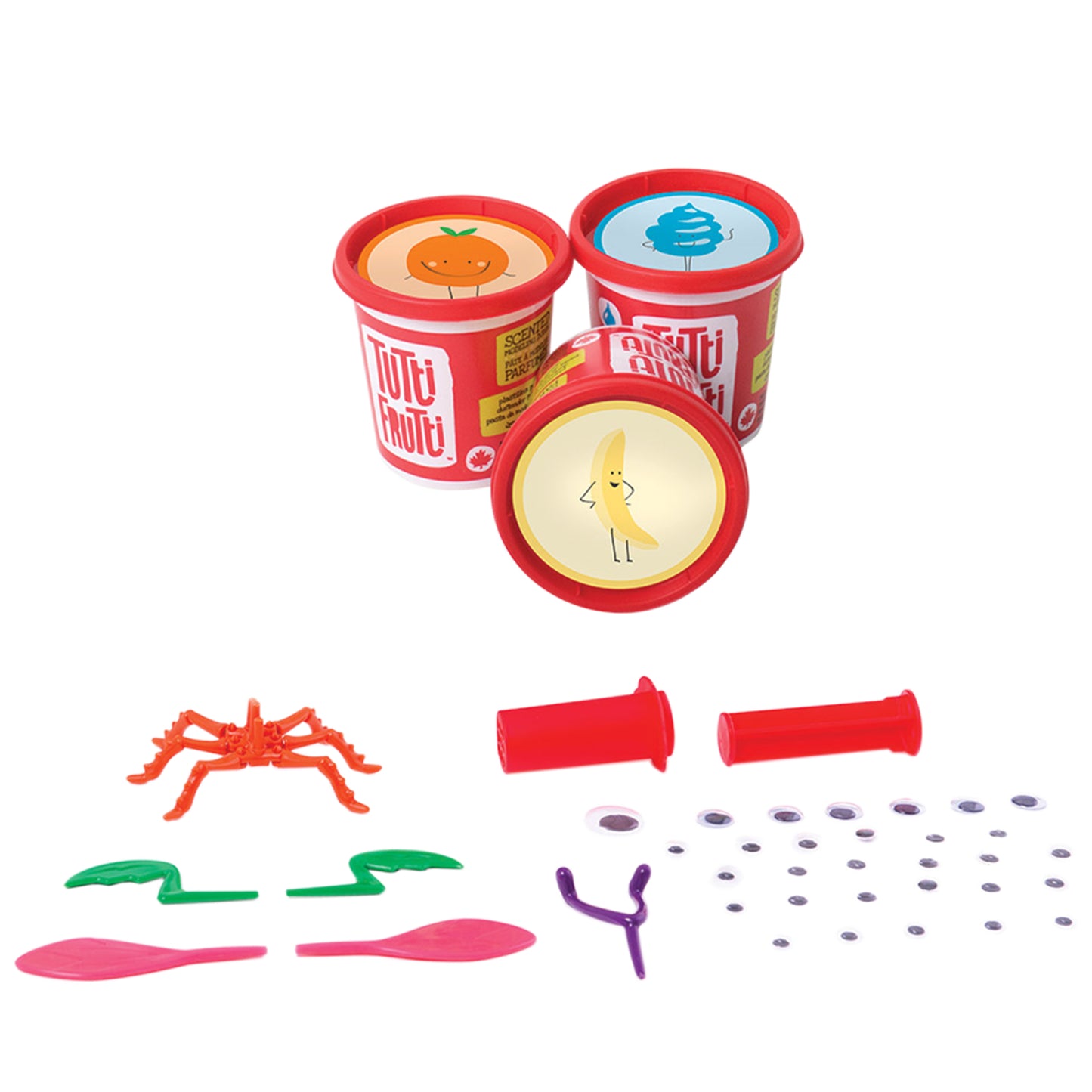 Tutti Frutti blendable dough Monster Trio toy set by Family Games America with colorful dough tubs and crafting tools