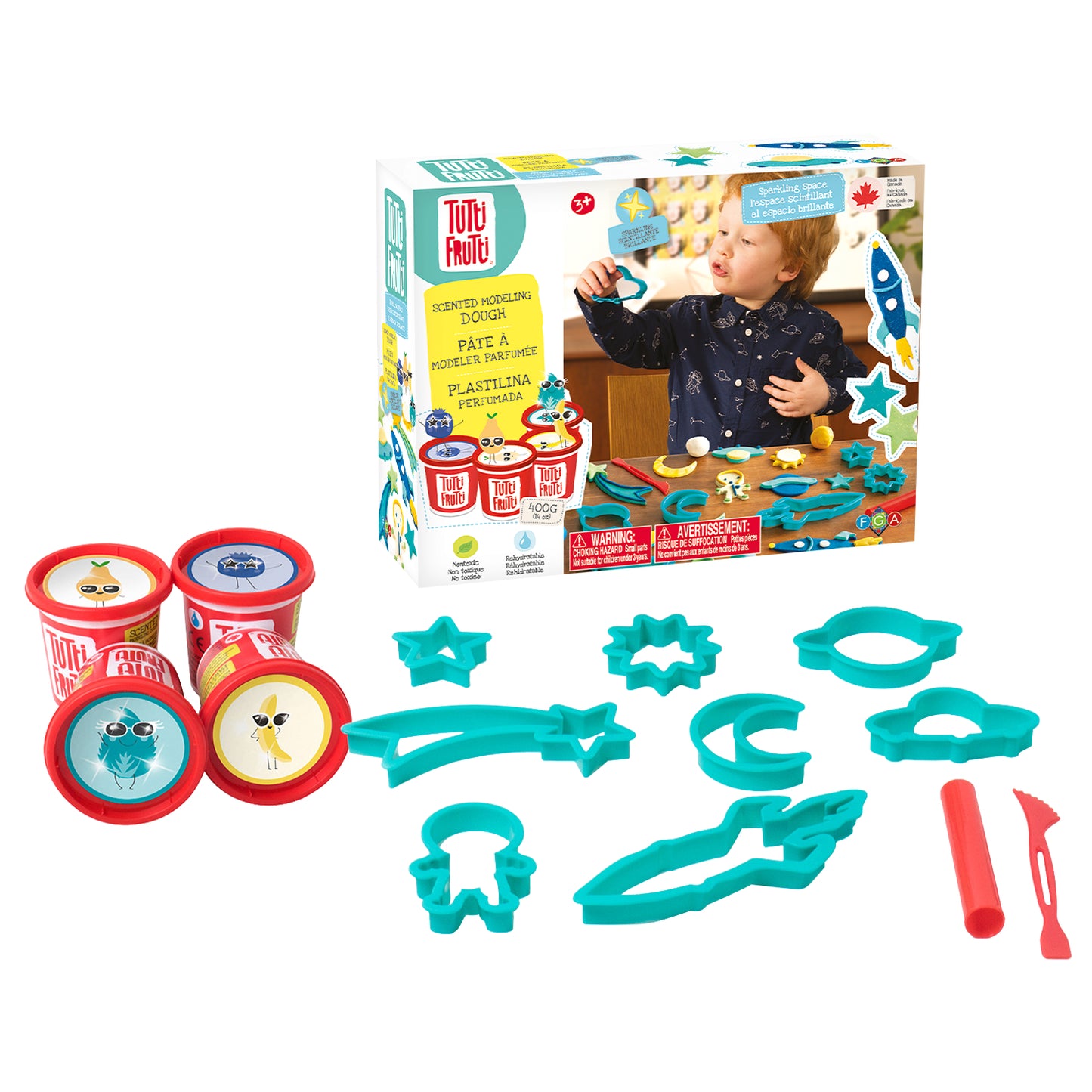 Family Games America scented modeling dough kit with colorful dough tubs and blue shape cutters for kids
