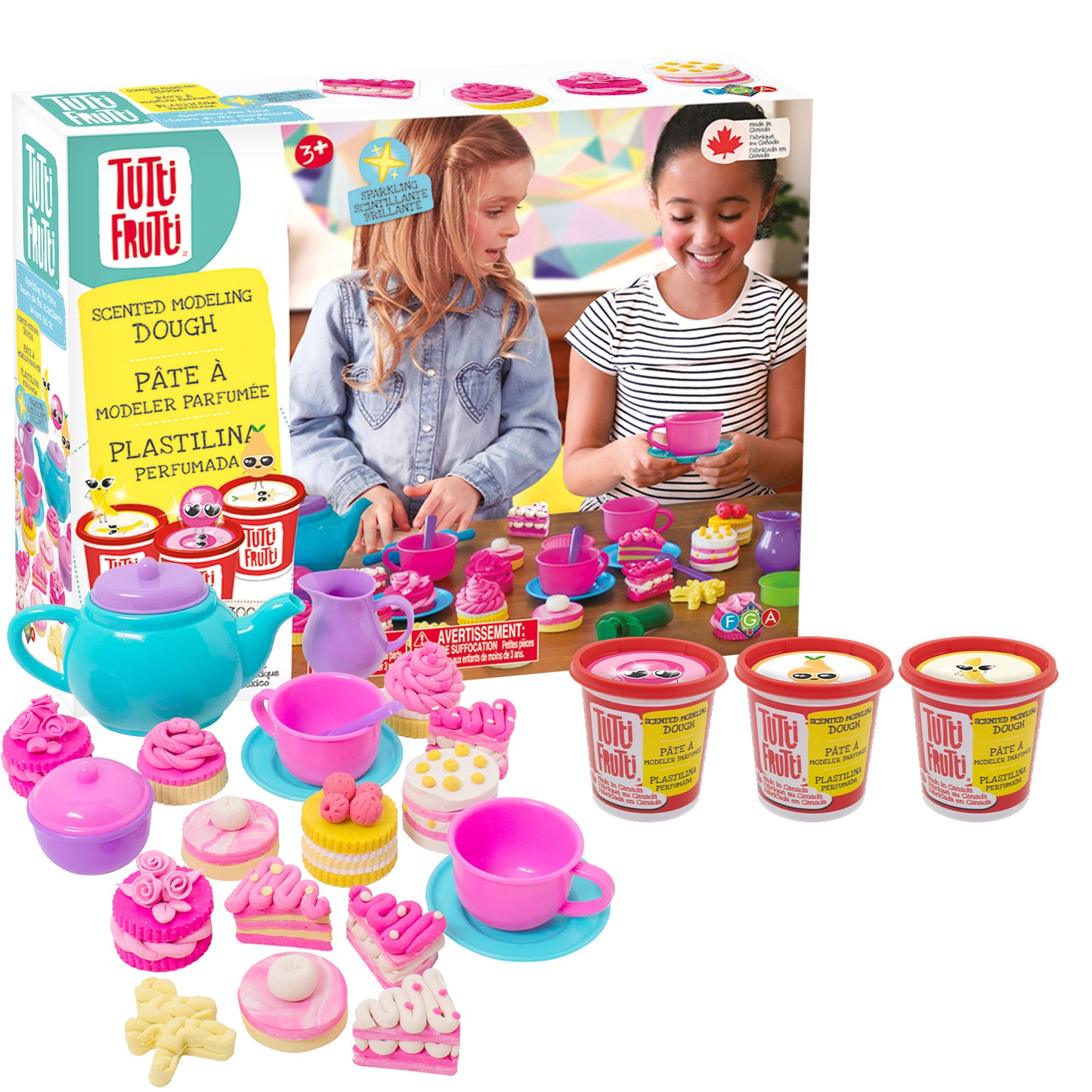 Tutti Frutti Sparkling Tea Time set scented modeling dough tea playset with teapot cups and pretend pastries Family Games America