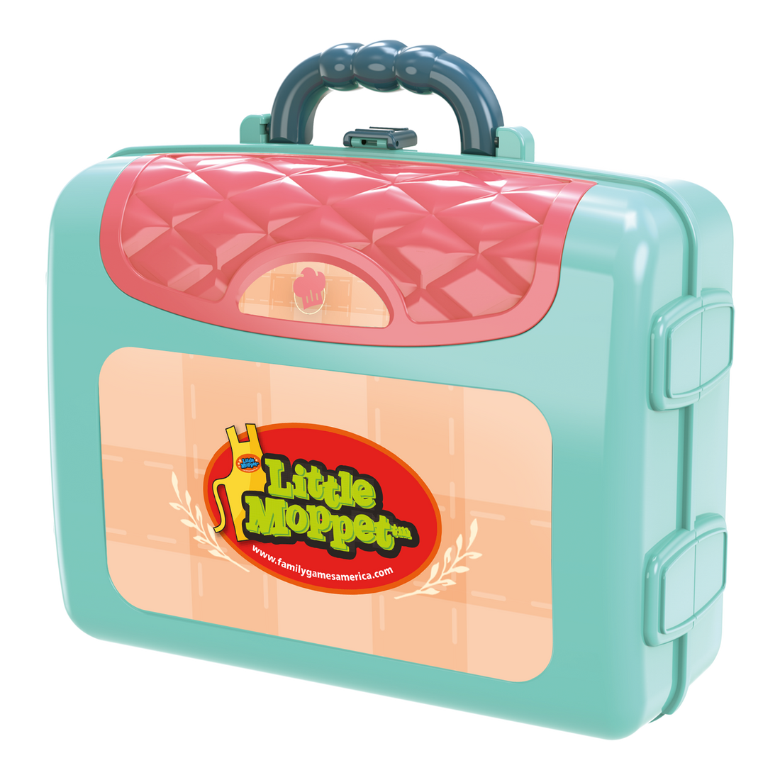 Little Moppets carrycase portable toy sets for children in pastel blue and pink with handle