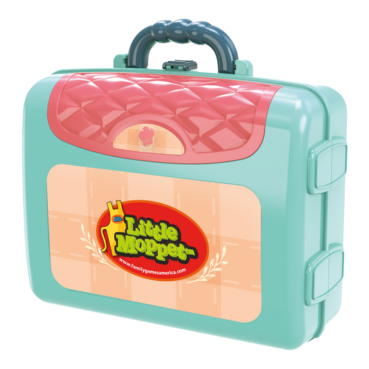 Little Moppets carrycase portable toy sets for children in pastel blue and pink with handle