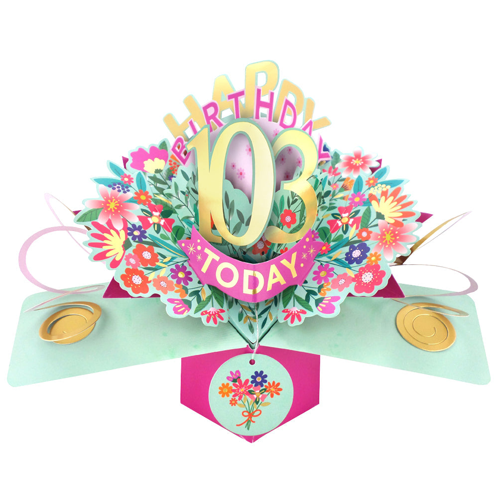 Love Kate's colorful 10th birthday pop-up card with floral design and Happy Birthday message