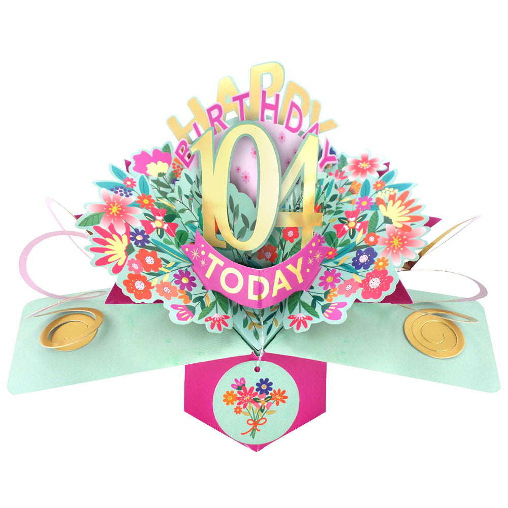 Love Kate's pop-up birthday card with colorful floral design and golden number 04 for 4th birthday celebration