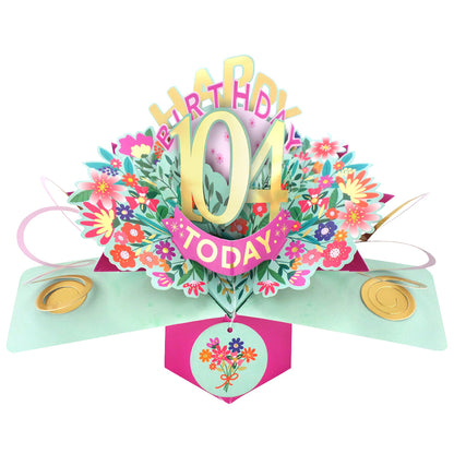 Love Kate's pop-up birthday card with colorful floral design and golden number 04 for 4th birthday celebration