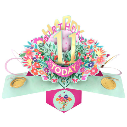 Love Kate's pop up birthday card for 11th birthday with colorful flowers and festive design