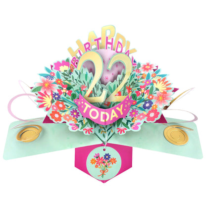 Love Kate's 22nd birthday pop-up card with colorful floral design and celebratory message