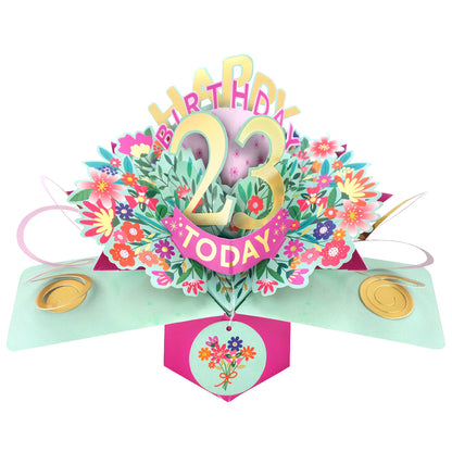 Love Kate's 23rd birthday pop-up card with colorful flowers and decorative 3D design