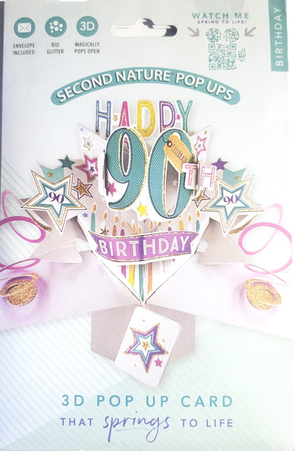 Second Nature POP166A 90th Birthday Pop Up Card