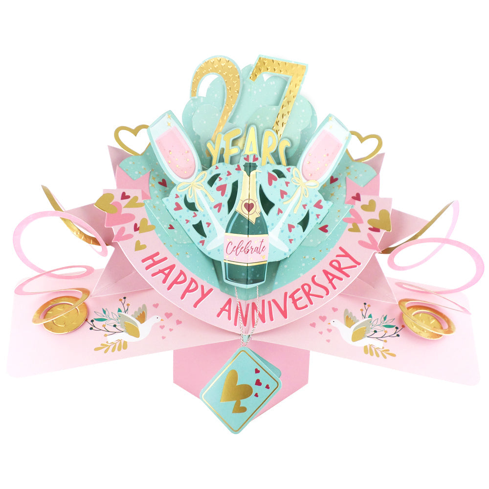 27th anniversary pop up card with colorful decorations and celebratory elements for special occasions