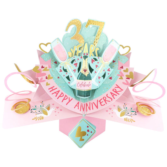 37th anniversary pop up card with champagne and festive decorations for celebrating special moments