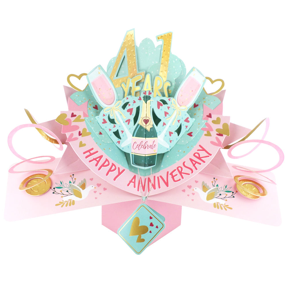 Love Kate's 41st anniversary pop-up card featuring champagne glasses and celebratory design