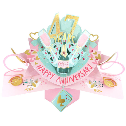 47th anniversary pop up card featuring champagne and festive decorations for a joyful celebration