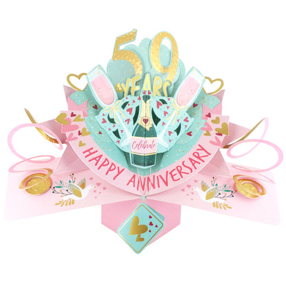 Colorful 59th anniversary pop-up card featuring champagne and festive decorations for celebrating love