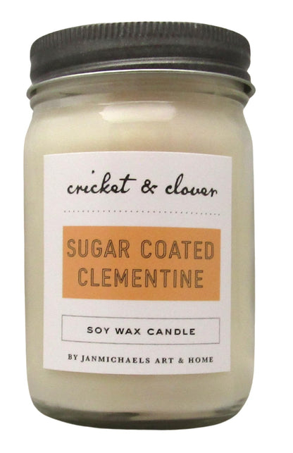 Cricket & Clover Sugar Coated Clementine Soy Mason Jar Candle, 12 oz – front view
