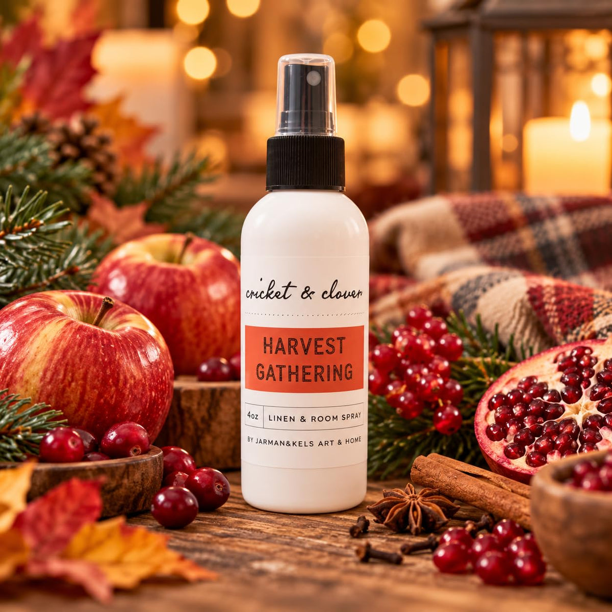 Cricket & Clover Harvest Gathering Room & Linen Spray, 4 fl oz – close-up detail