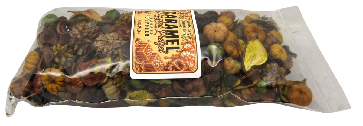 Shoots, Roots & Leather Boots Caramel Drizzled Pretzel Decorative Potpourri, 3 Cup Bag – packaging view