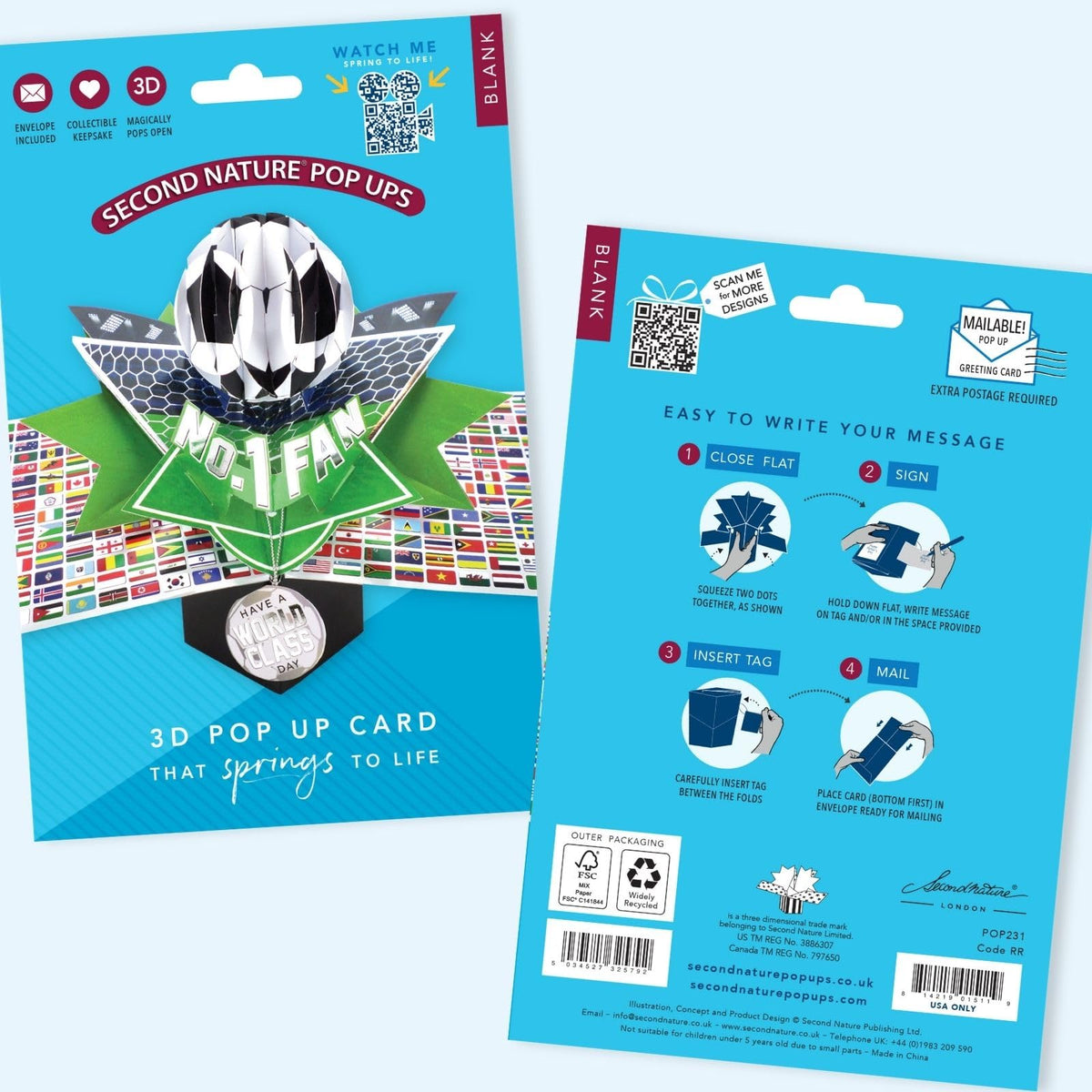 Second Nature Pop Ups Soccer No.1 Fan 3D Greeting Card, POP231 - additional view