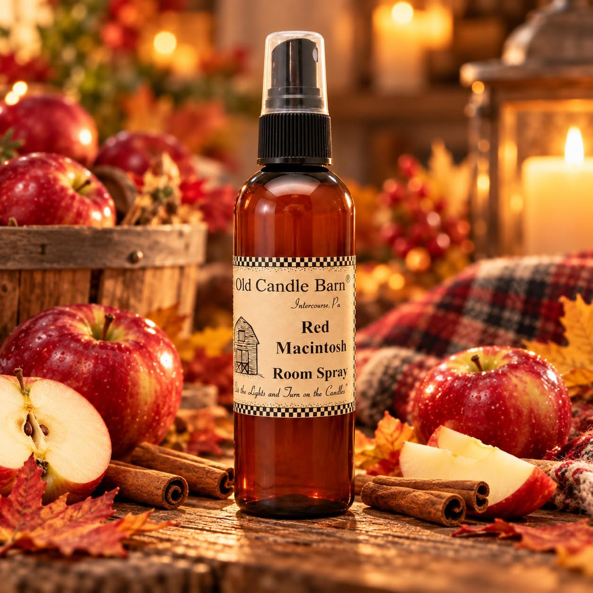 Old Candle Barn Red Macintosh Room Spray, 4 fl oz – close-up detail
