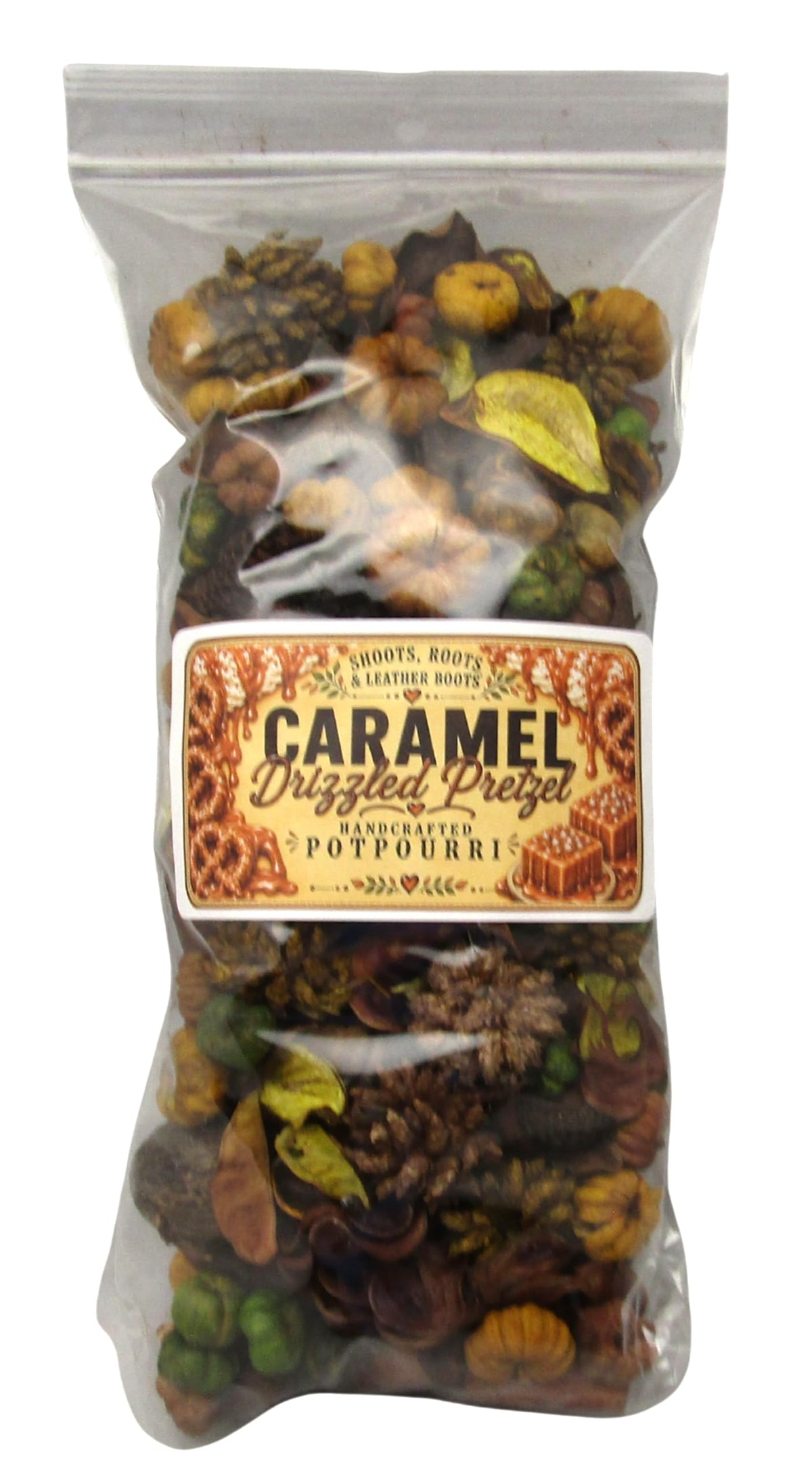 Shoots, Roots & Leather Boots Caramel Drizzled Pretzel Decorative Potpourri, 3 Cup Bag – front view