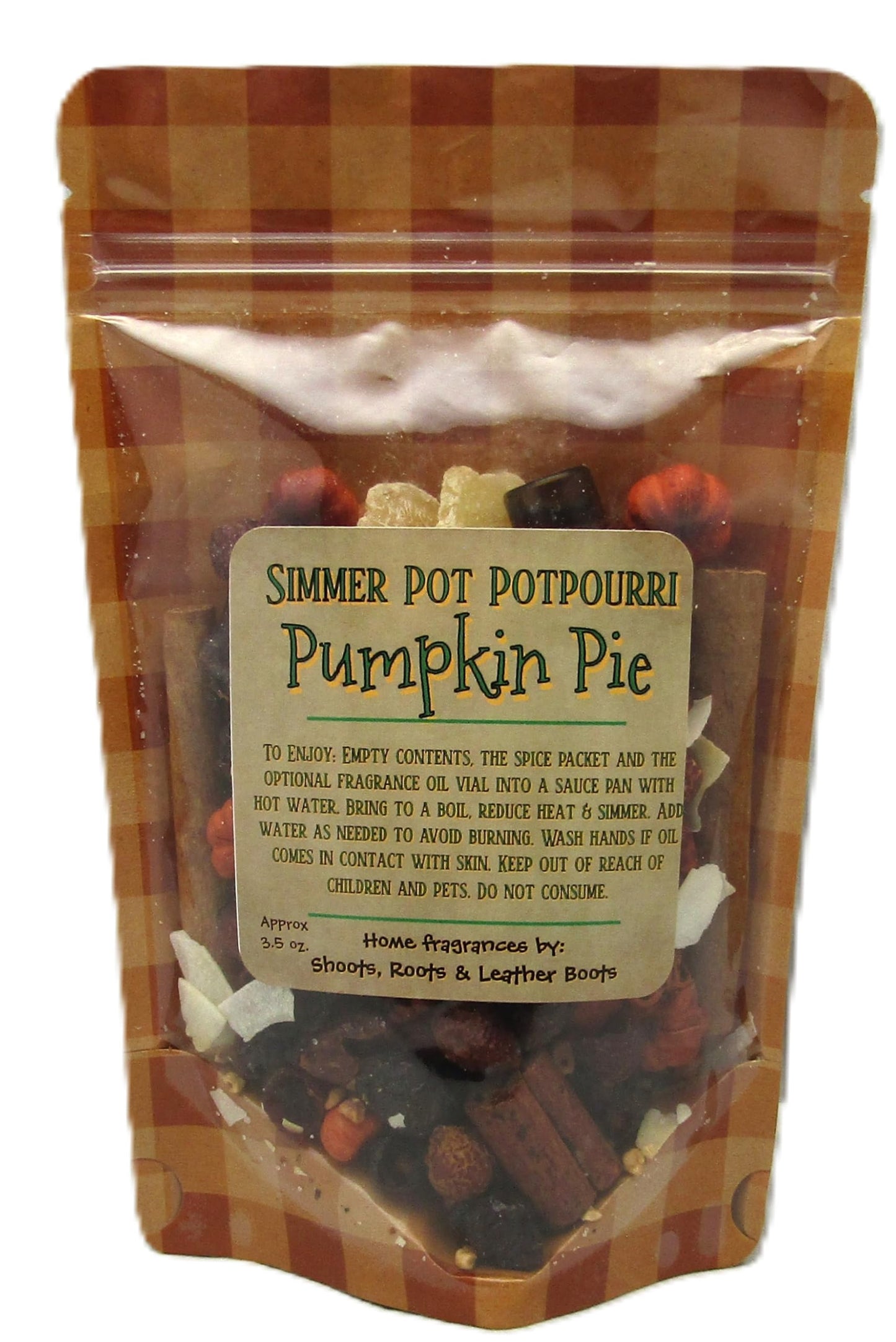 Shoots, Roots & Leather Boots Pumpkin Pie Simmer Potpourri – 3.5 oz Bag with 2ml Refresher Oil – Pumpkin, Caramel & Ginger Aroma – Handmade in Tennessee