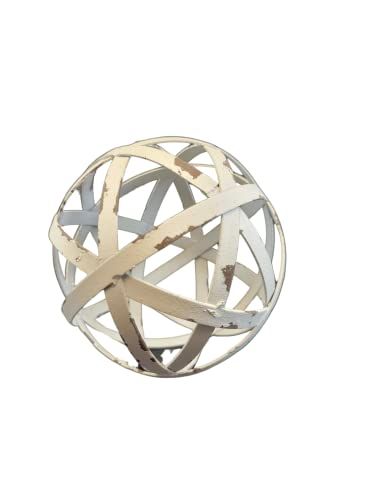 Audrey's Woven White Decorative Metal Accent Ball 4 inch diameter - anything4home
