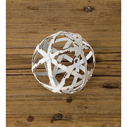 Audrey's Woven White Decorative Metal Accent Ball 4 inch diameter - anything4home
