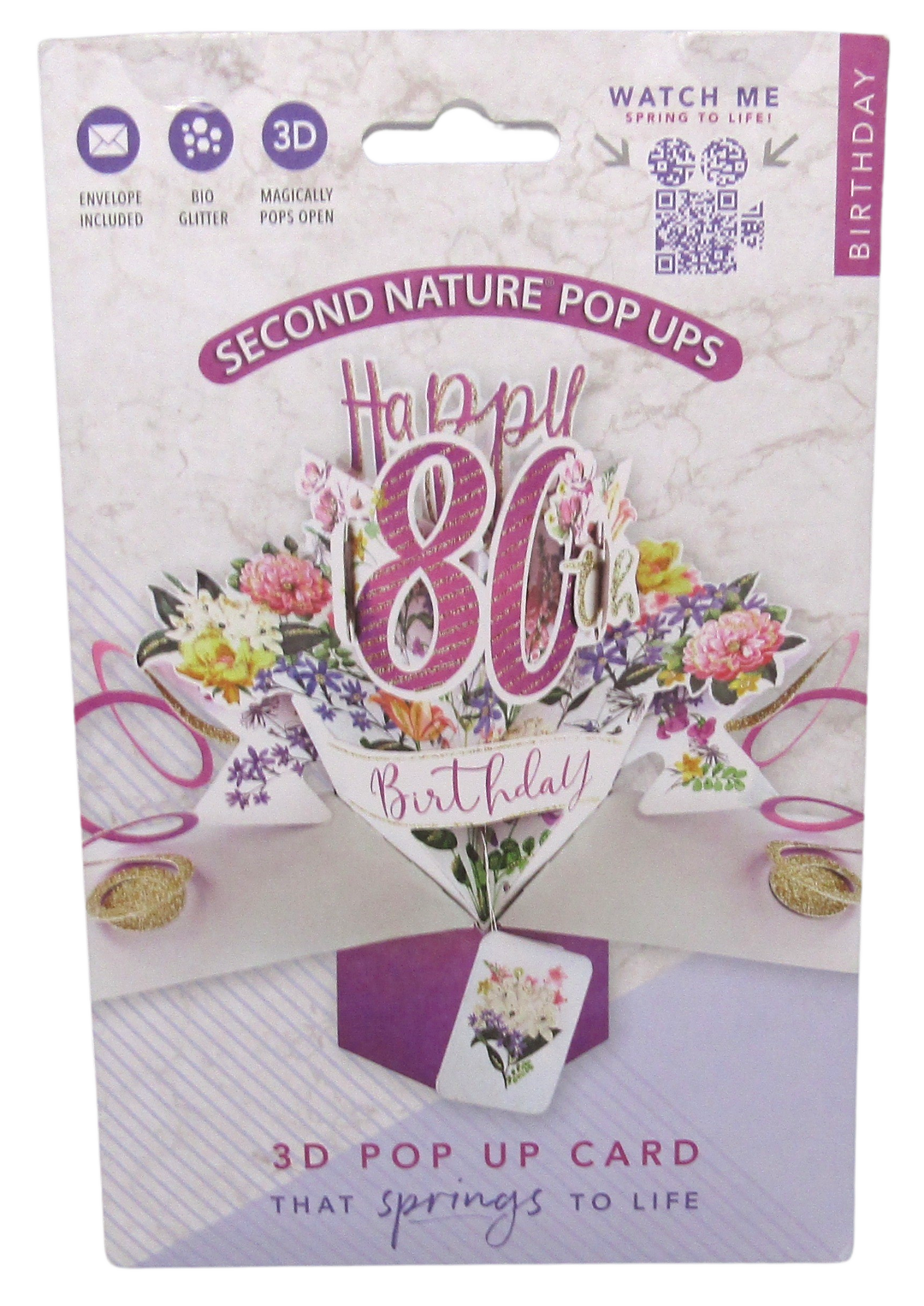 Happy 80th Birthday Pop-Up Greeting Card Original Second Nature 3D Pop Up Cards