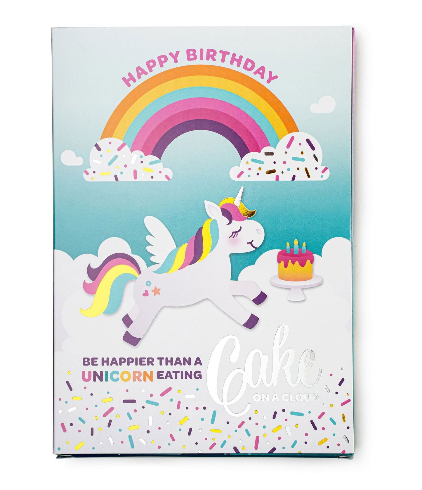 InstaCake Cards Be Happier than a unicorn eating cake in a cloud Happy Birthday Card includes Single Serve Mug Cake Vanilla Unicorn Sprinkle Mix - anything4home
