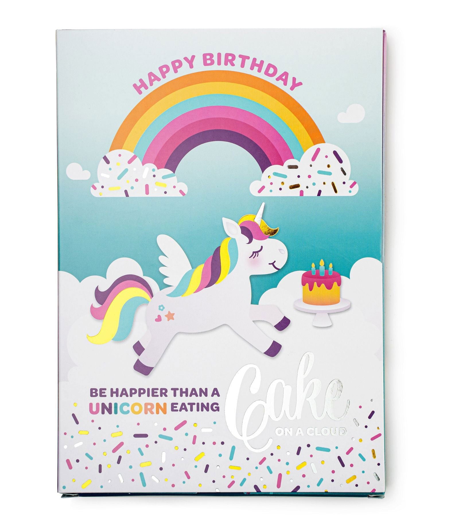 InstaCake Cards Be Happier than a unicorn eating cake in a cloud Happy Birthday Card includes Single Serve Mug Cake Vanilla Unicorn Sprinkle Mix - anything4home