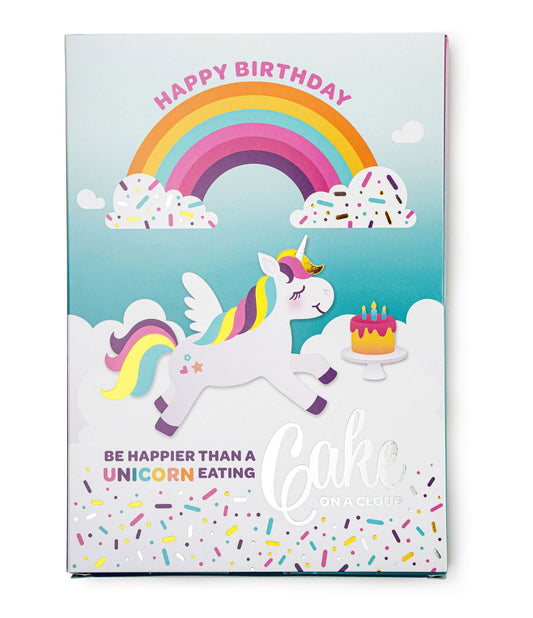 InstaCake Cards Be Happier than a unicorn eating cake in a cloud Happy Birthday Card includes Single Serve Mug Cake Vanilla Unicorn Sprinkle Mix - anything4home