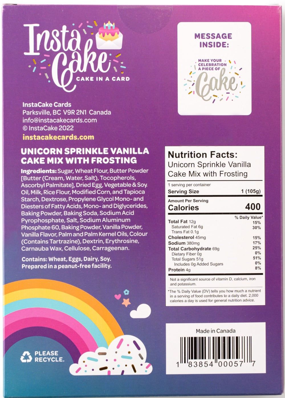 InstaCake Cards Be Happier than a unicorn eating cake in a cloud Happy Birthday Card includes Single Serve Mug Cake Vanilla Unicorn Sprinkle Mix - anything4home