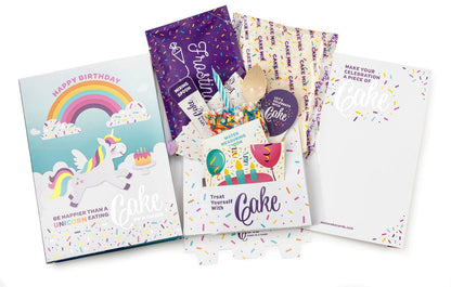 InstaCake Cards Be Happier than a unicorn eating cake in a cloud Happy Birthday Card includes Single Serve Mug Cake Vanilla Unicorn Sprinkle Mix - anything4home